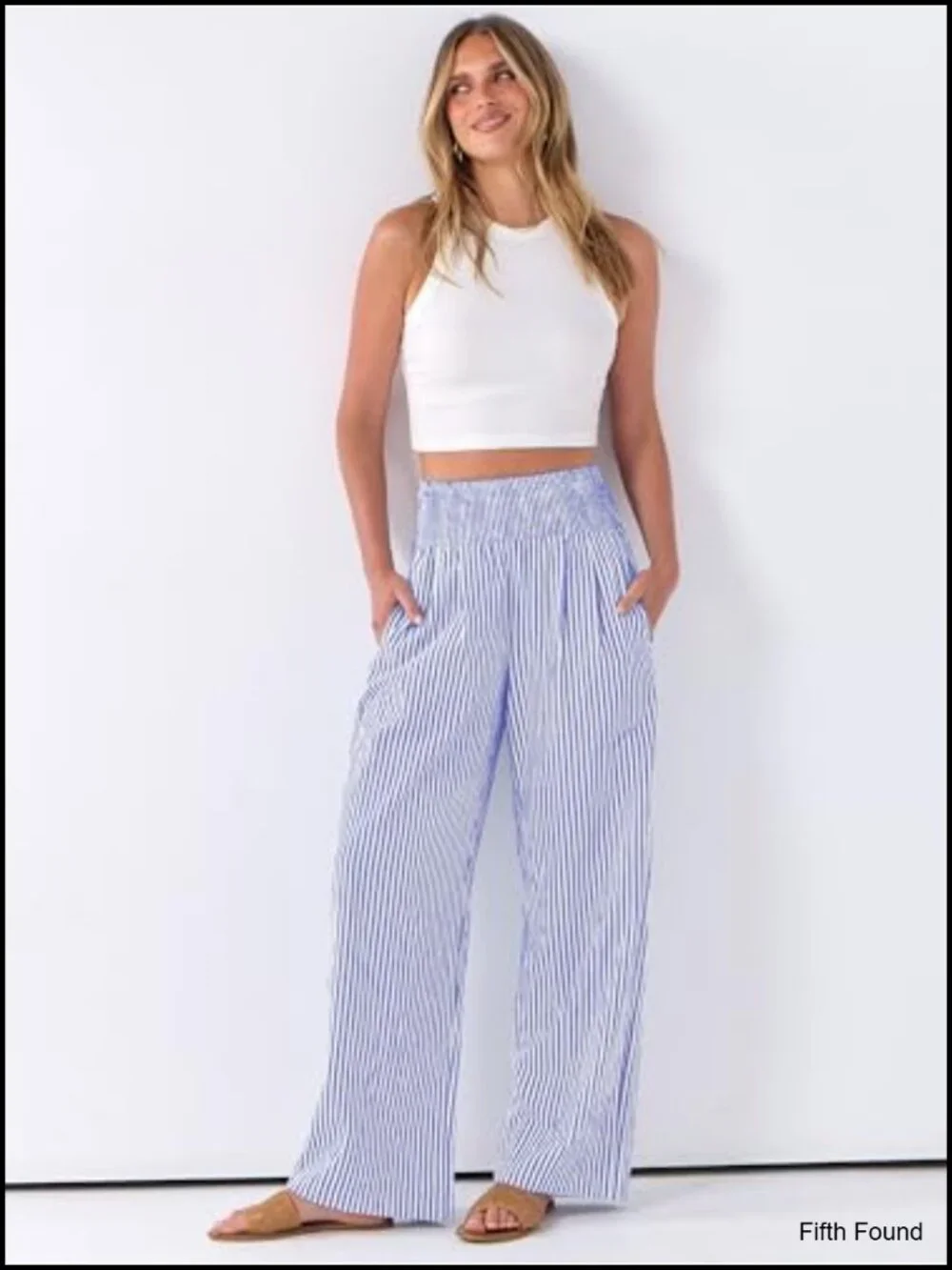 Womens Striped Gingham Palazzo Pants Wide Leg Smocked High Waisted Pajama